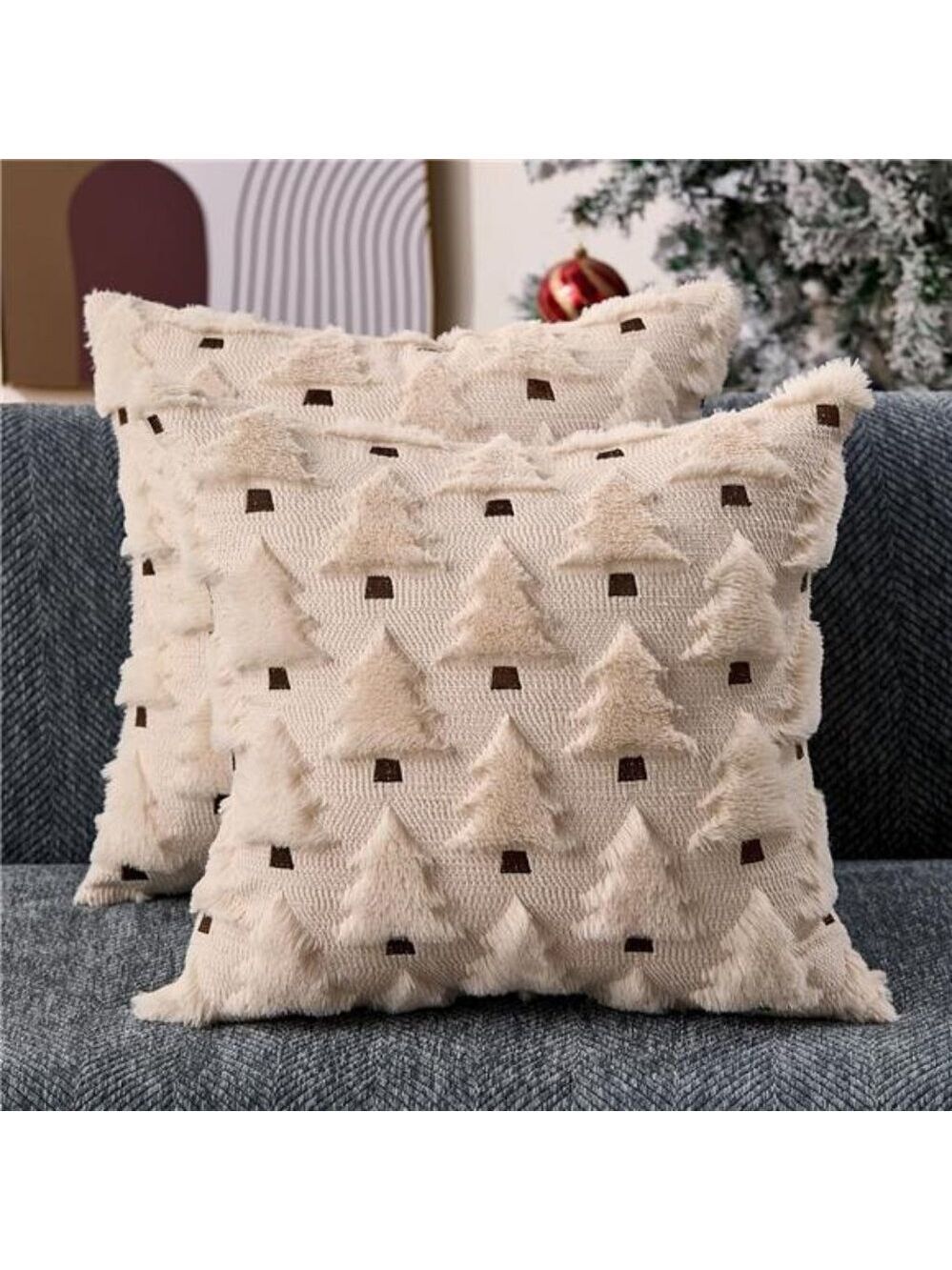Christmas Pillow Covers Set of 2 18x18 Inch Soft Plush Xmas Tree Throw Decor